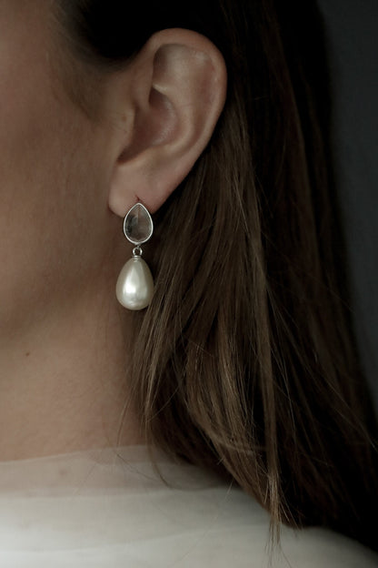 Teardrop Crystal Pearl Drop Earrings