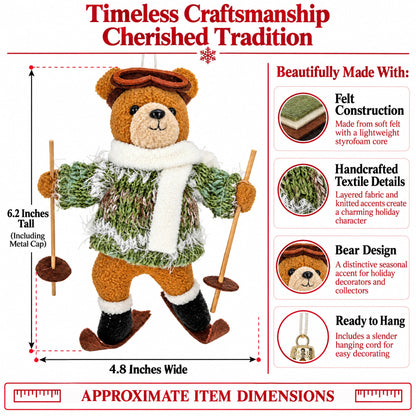Skiing Brown Bear Felt Fabric Christmas Ornament