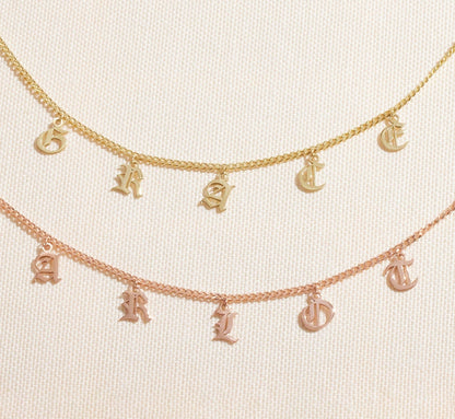 Personalized Name Necklace - Dangle Gothic Old English Design