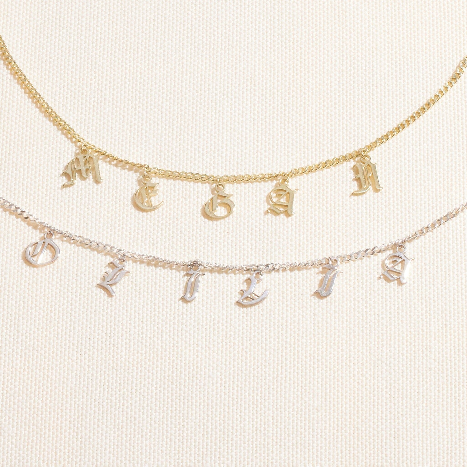 Personalized Name Necklace - Dangle Gothic Old English Design