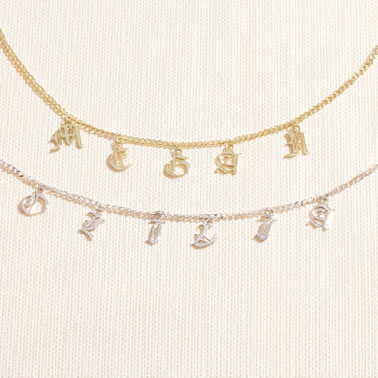 Personalized Name Necklace - Dangle Gothic Old English Design