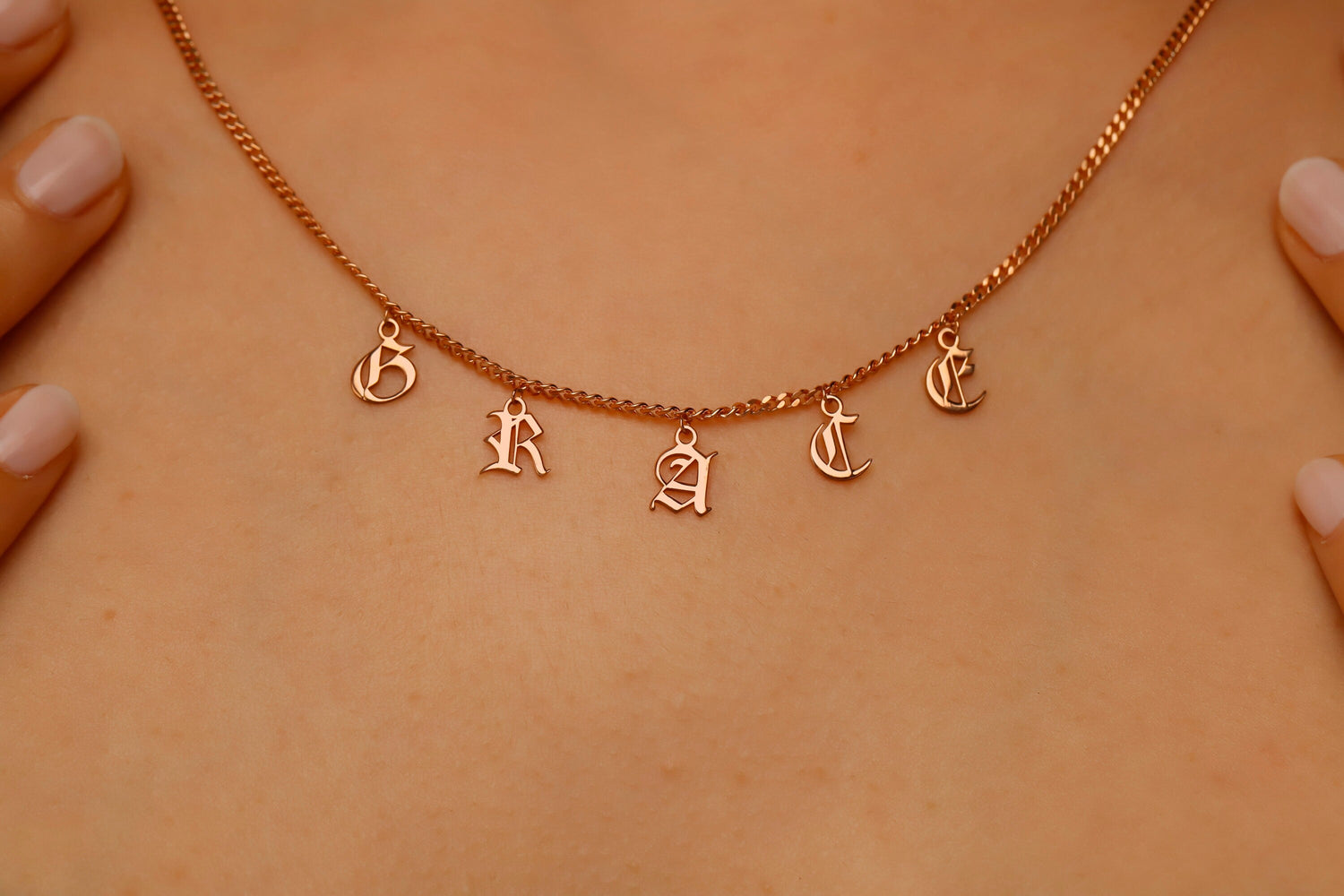 Personalized Name Necklace - Dangle Gothic Old English Design