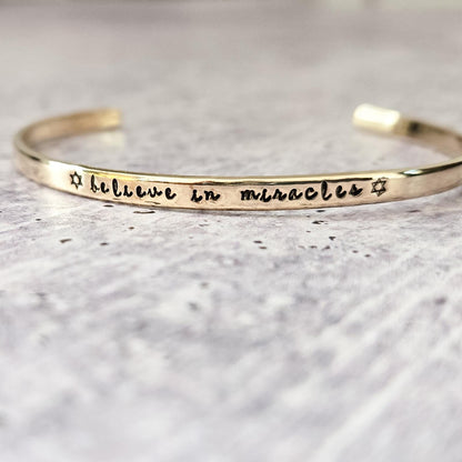 Believe in Miracles Hanukkah Adjustable Skinny Cuff Bracelet