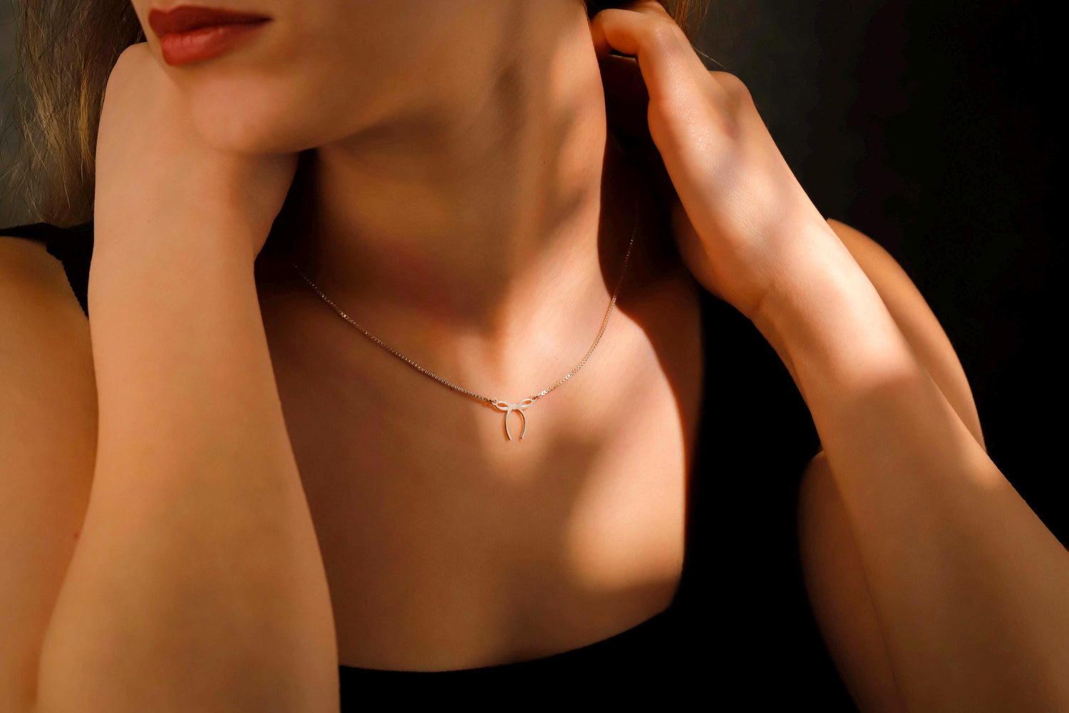 Dainty Bow Necklace by SilverGoldandRose - 14K Gold Ribbon Pendant