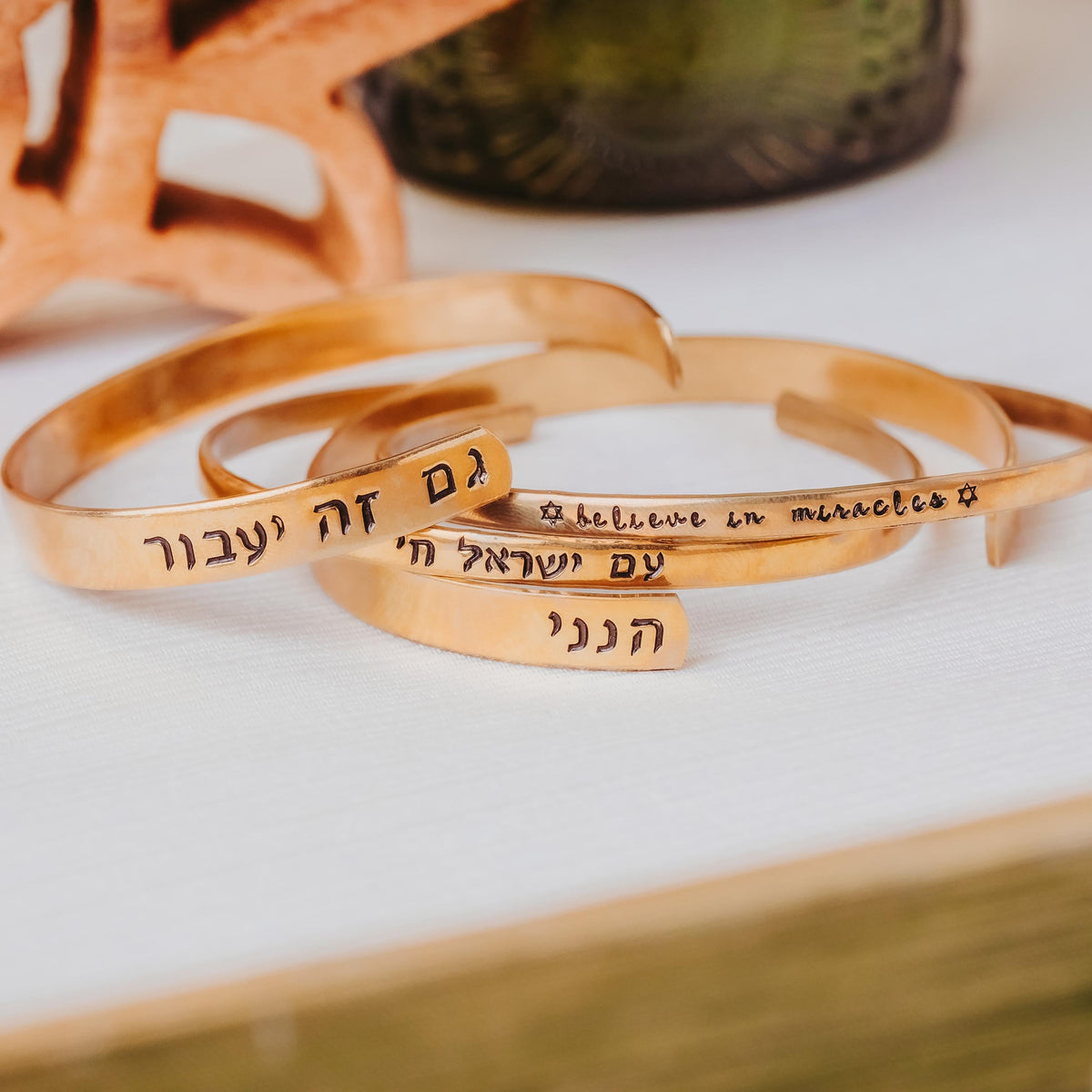 Believe in Miracles Hanukkah Adjustable Skinny Cuff Bracelet