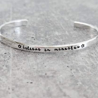 Believe in Miracles Hanukkah Adjustable Skinny Cuff Bracelet