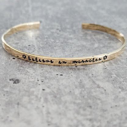 Believe in Miracles Hanukkah Adjustable Skinny Cuff Bracelet