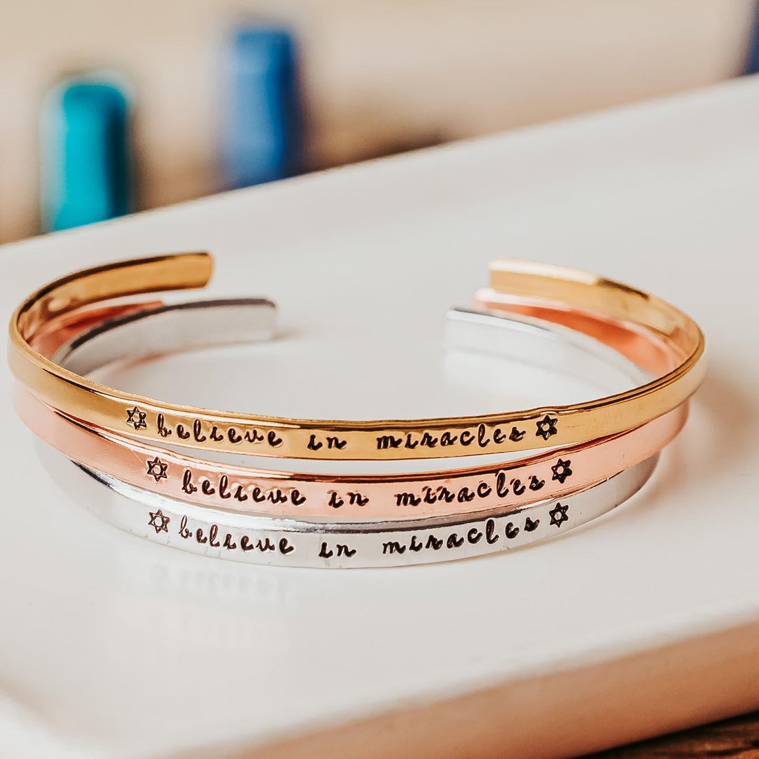 Believe in Miracles Hanukkah Adjustable Skinny Cuff Bracelet