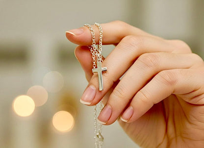 Sterling Silver Cross Necklace, Thin Italian Chain, Petite Pendant