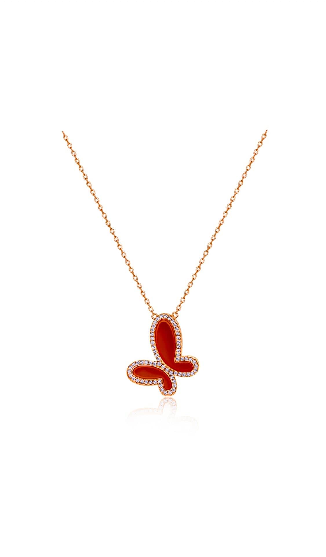 Silver Mother of Perl &amp; Cubic Zirconia Butterfly Necklace Jewelry