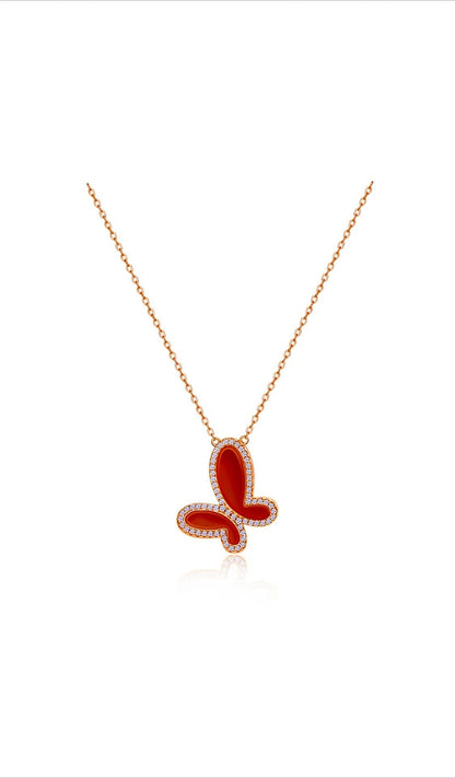 Silver Mother of Perl &amp; Cubic Zirconia Butterfly Necklace Jewelry