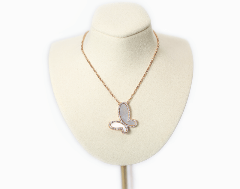 Silver Mother of Perl &amp; Cubic Zirconia Butterfly Necklace Jewelry