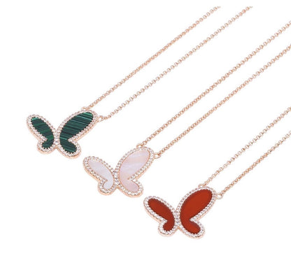 Silver Mother of Perl &amp; Cubic Zirconia Butterfly Necklace Jewelry