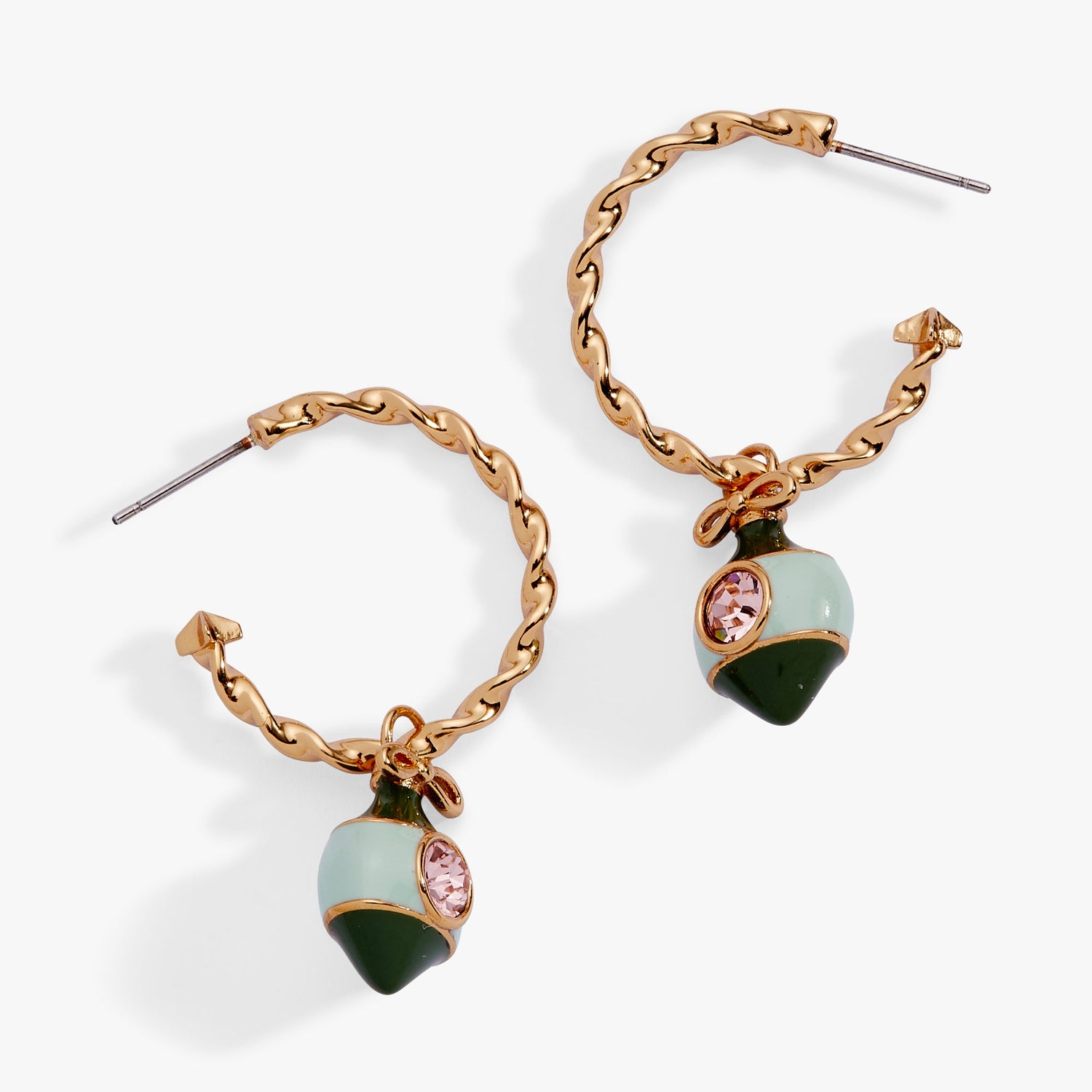 Crystal Bow &amp; Ornament Twisted Hoop Earrings