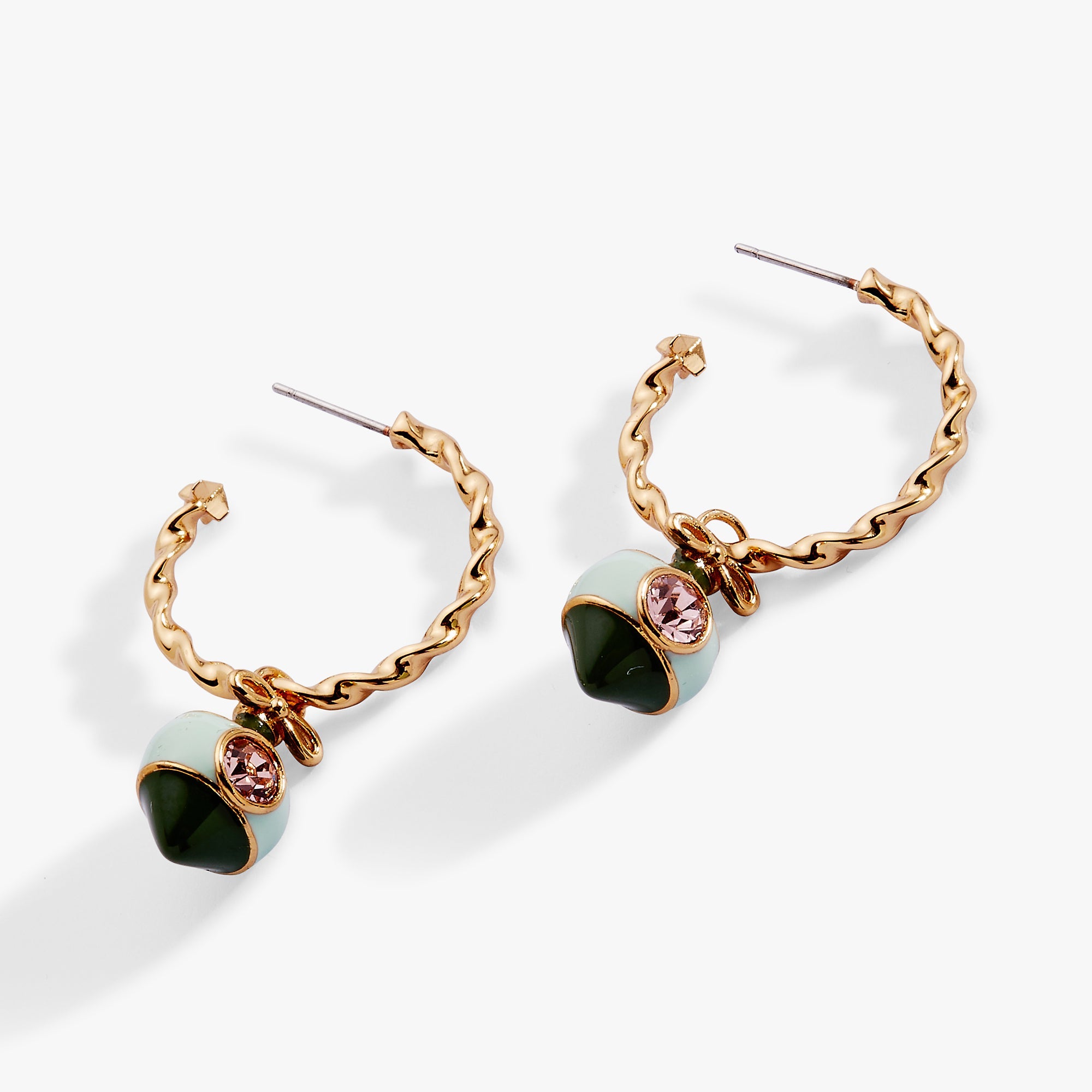 Crystal Bow &amp; Ornament Twisted Hoop Earrings