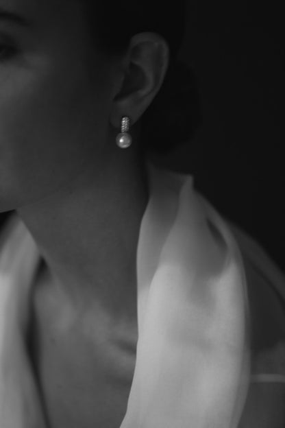 Pave Pearl Stud Drop Earrings