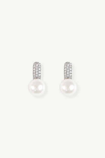 Pave Pearl Stud Drop Earrings