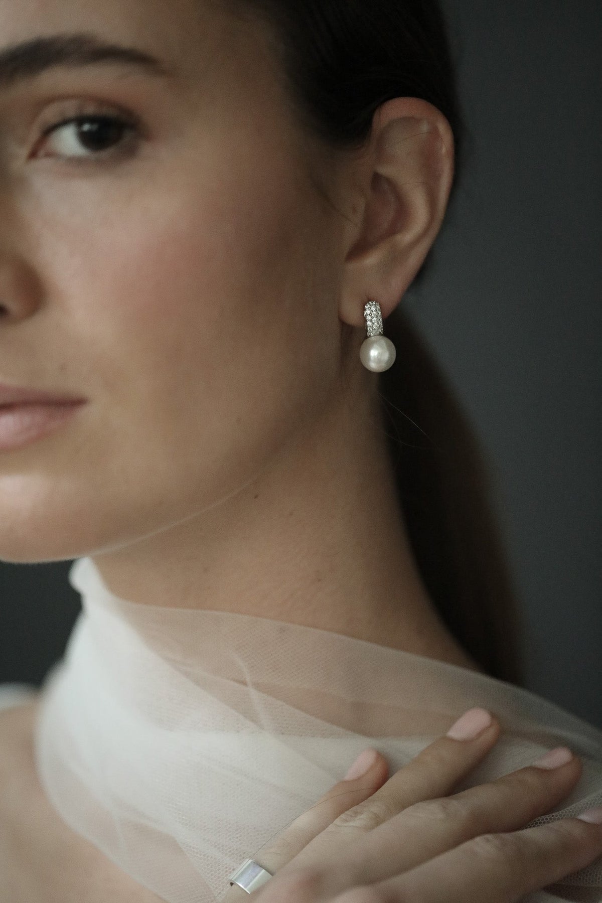 Pave Pearl Stud Drop Earrings