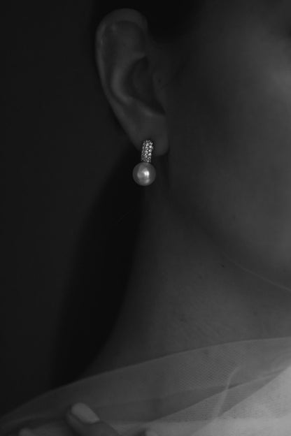 Pave Pearl Stud Drop Earrings