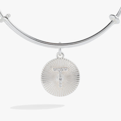 Initial T Pave Starburst Texture Bangle