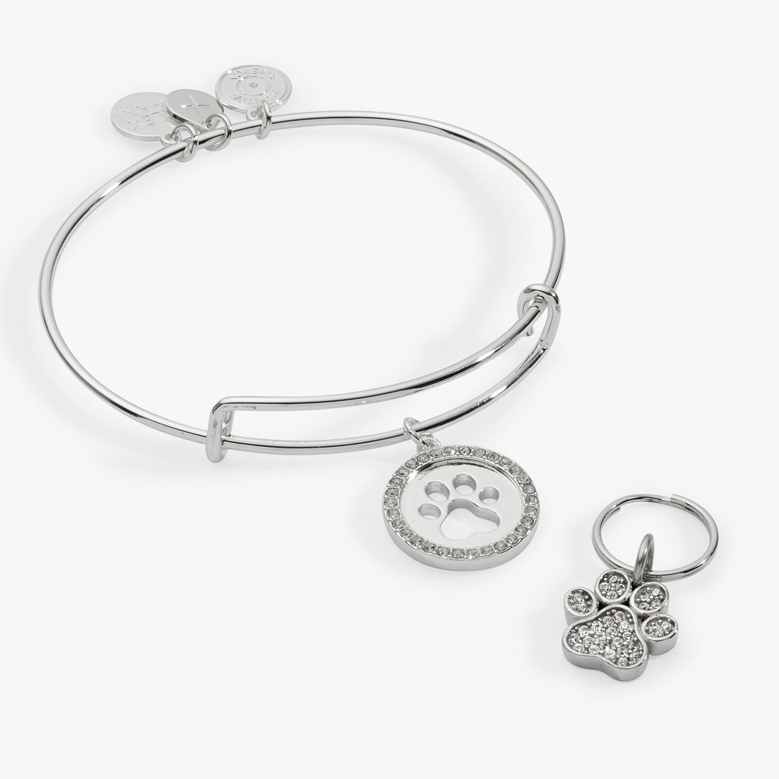 Paw Print Bangle &amp; Pet Collar Charm Set of 2