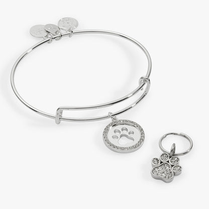 Paw Print Bangle &amp; Pet Collar Charm Set of 2