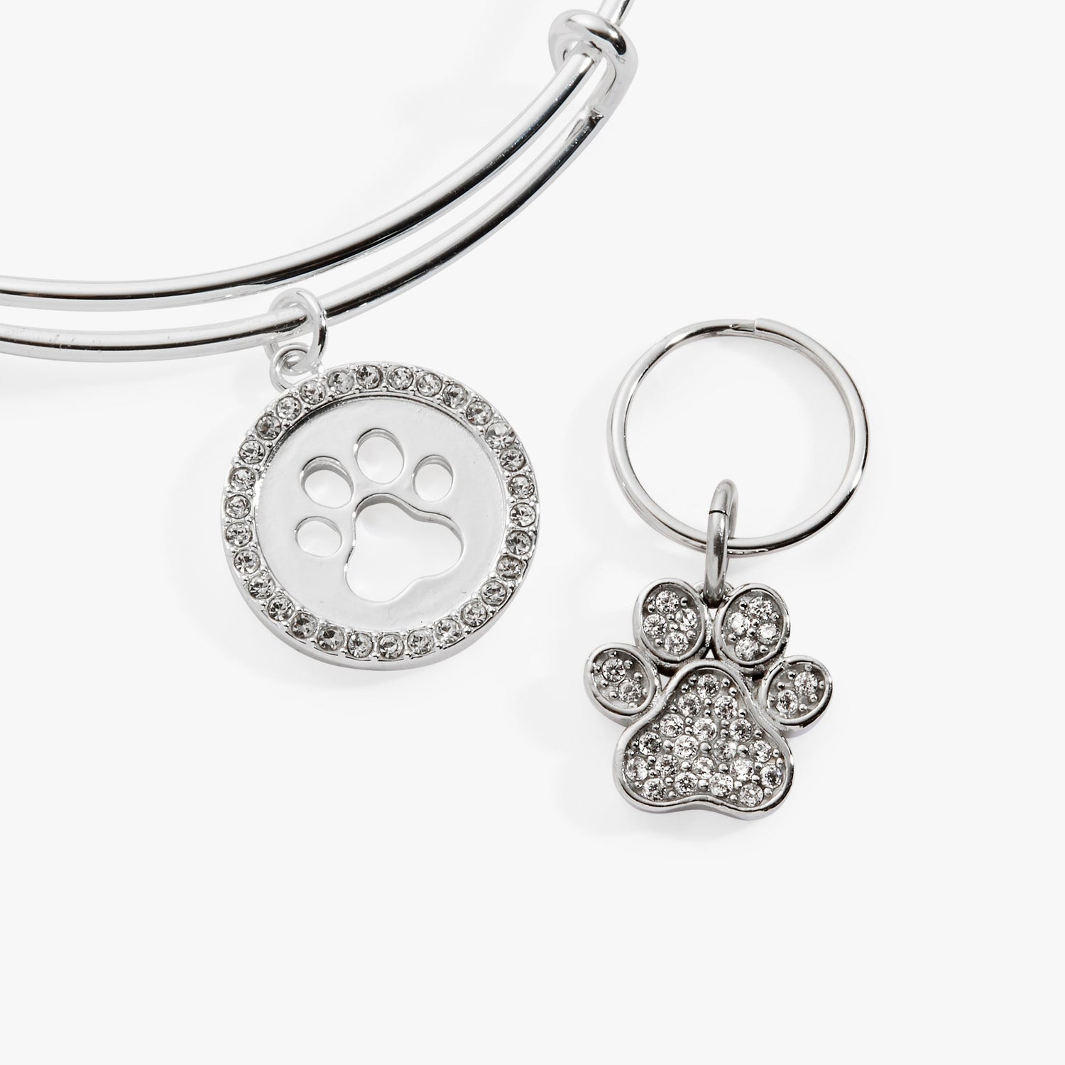 Paw Print Bangle &amp; Pet Collar Charm Set of 2