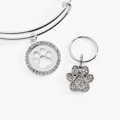 Paw Print Bangle &amp; Pet Collar Charm Set of 2