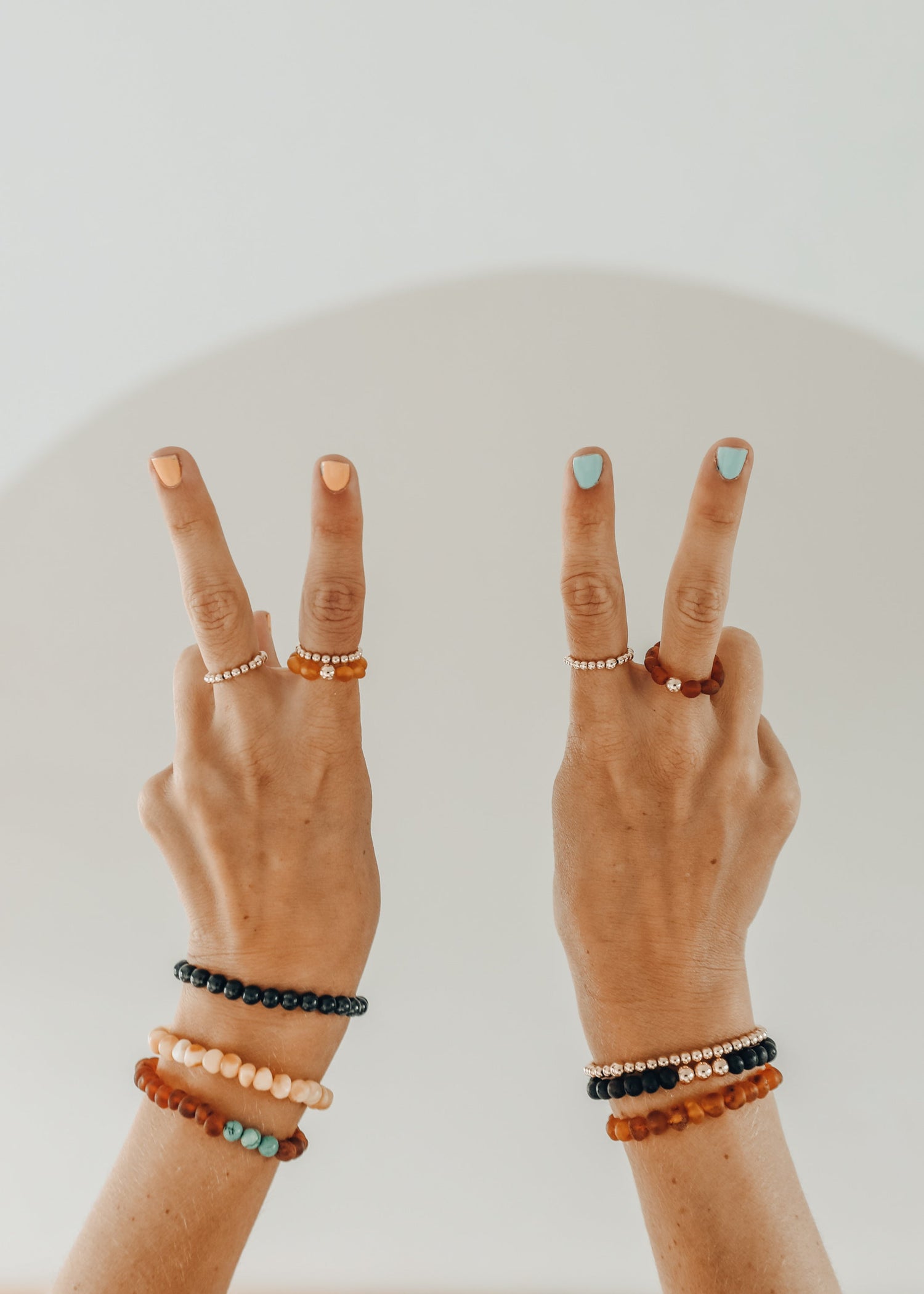 Natural Turquoise + 14k Gold Filled + Honey Amber || Ring Set Trio ||