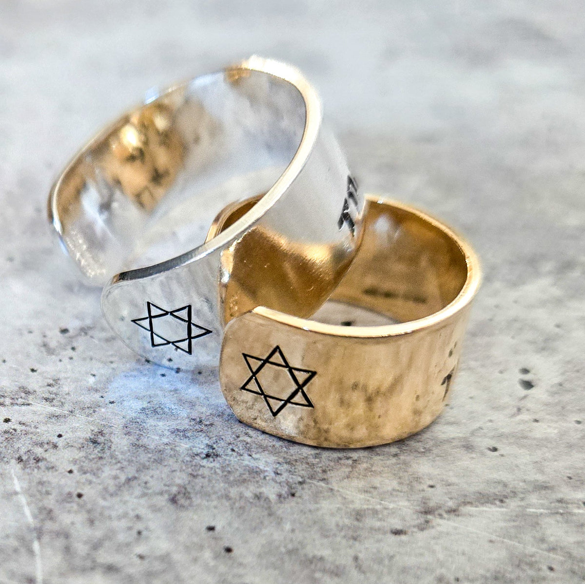 Star of David Open Back Wide Band Ring in Gold or Silver