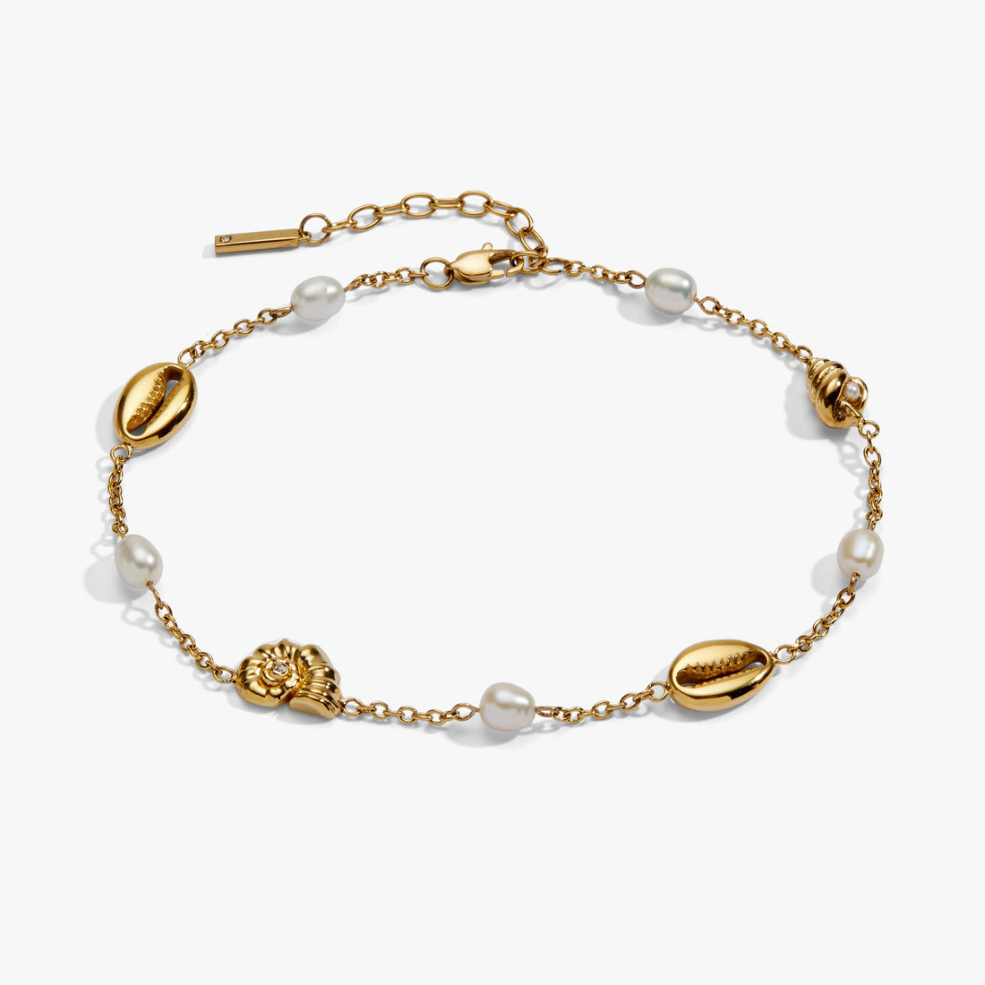 Seashell &amp; Pearl Inline Charm Anklet