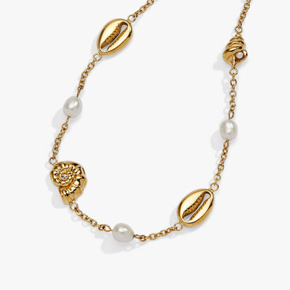 Seashell &amp; Pearl Inline Charm Anklet