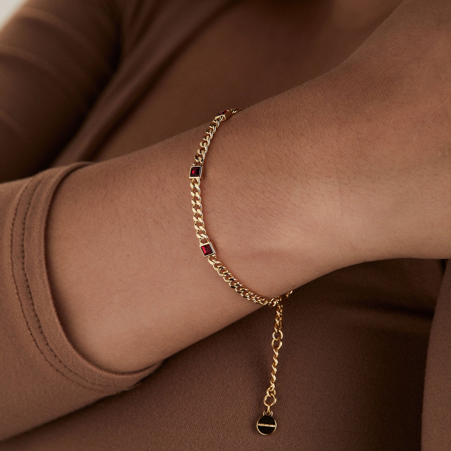January Birthstone Scarlet Curb Chain Bracelet
