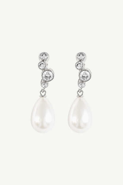 Stacked Bezel Pearl Hoop Drop Earrings