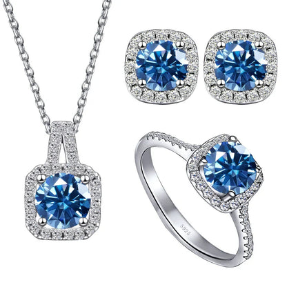Sterling Silver 3-Piece Moissanite Jewelry Set 1ct Necklace Ring Earrings