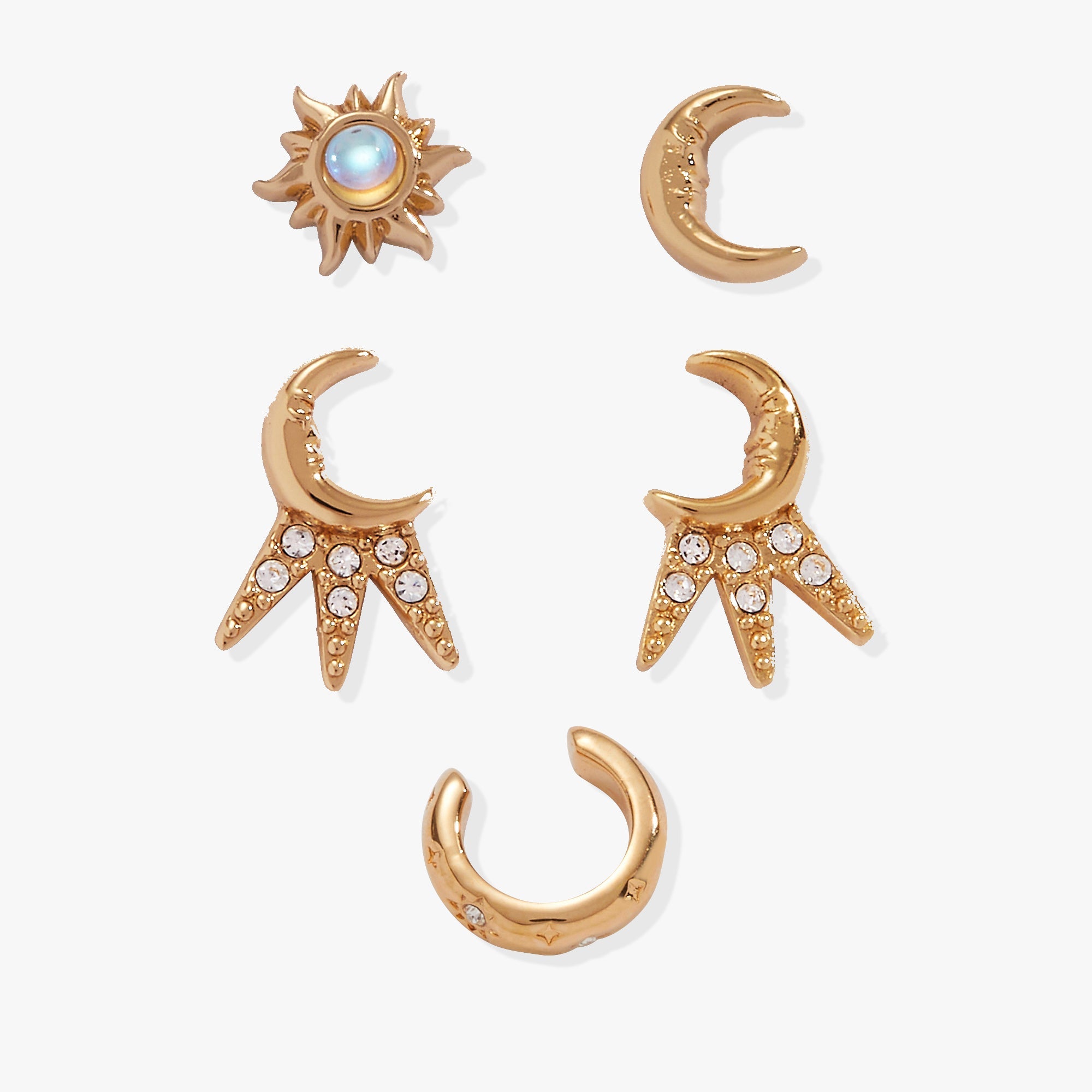 Sun &amp; Moon 2 Studs &amp; Earring Cuff Set