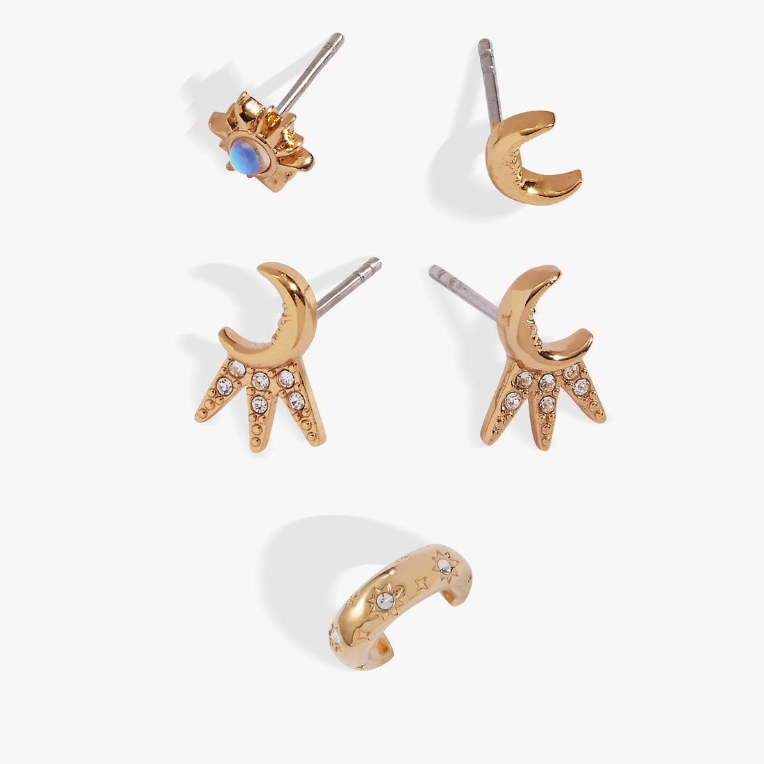 Sun &amp; Moon 2 Studs &amp; Earring Cuff Set
