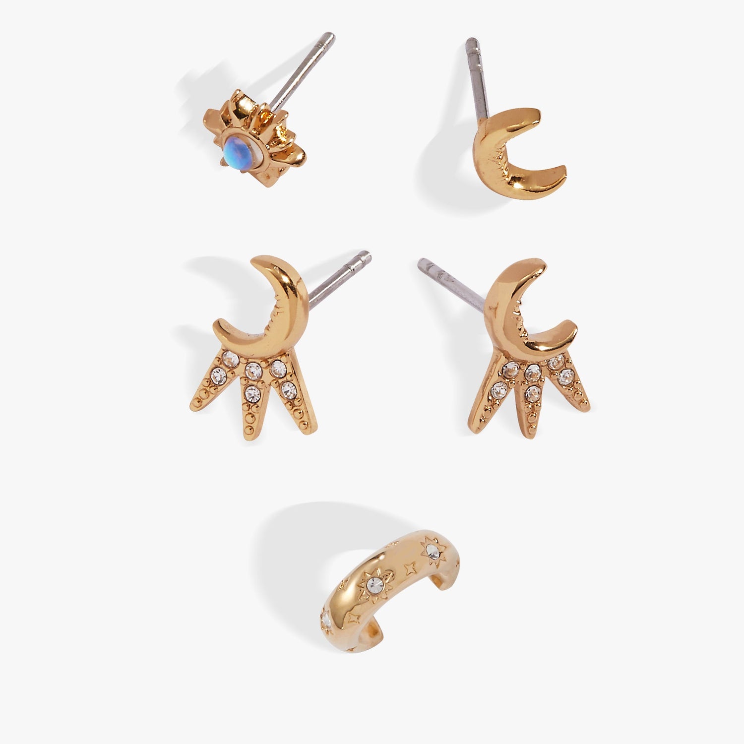 Sun &amp; Moon 2 Studs &amp; Earring Cuff Set