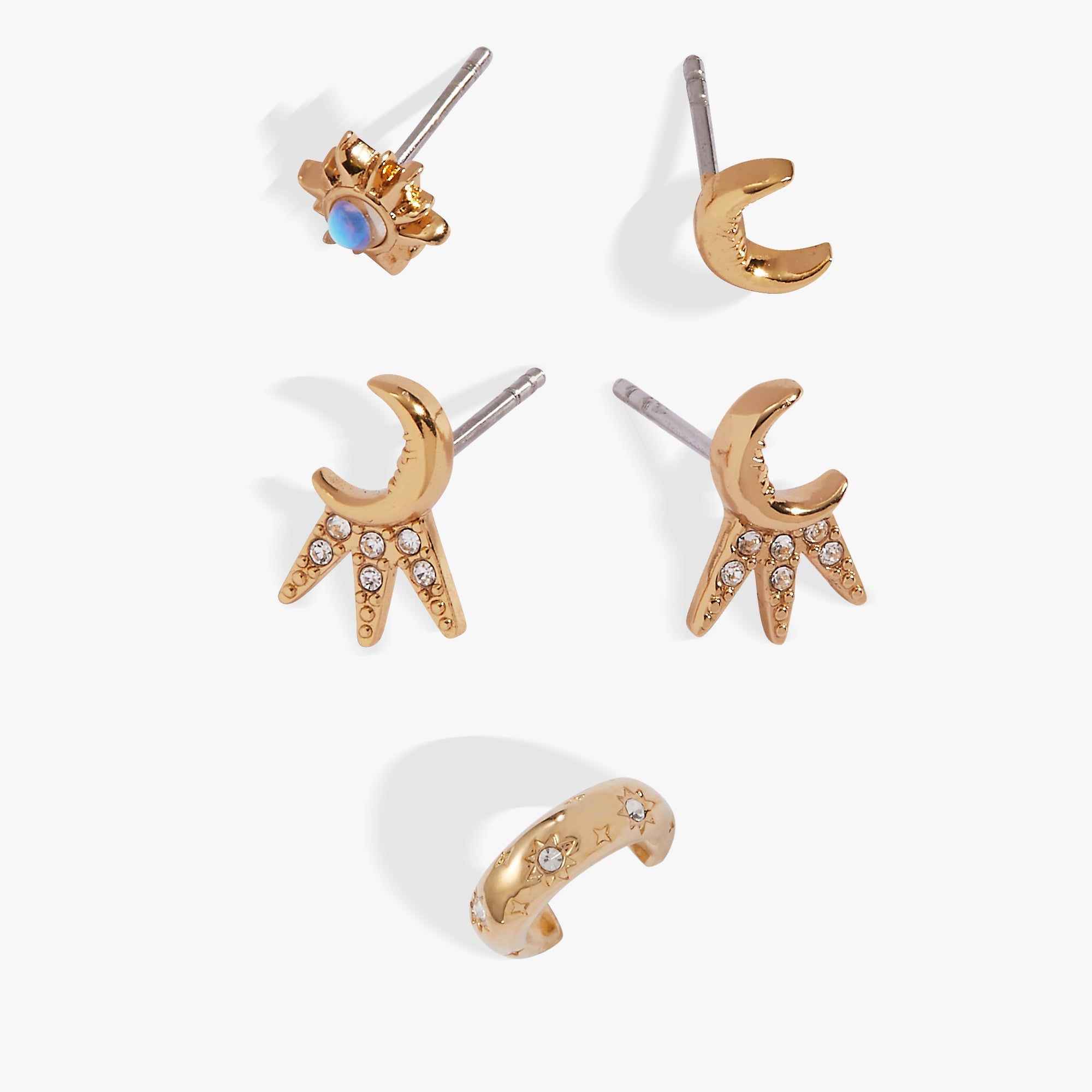 Sun &amp; Moon 2 Studs &amp; Earring Cuff Set