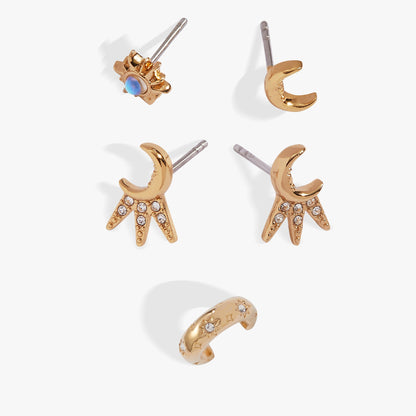 Sun &amp; Moon 2 Studs &amp; Earring Cuff Set